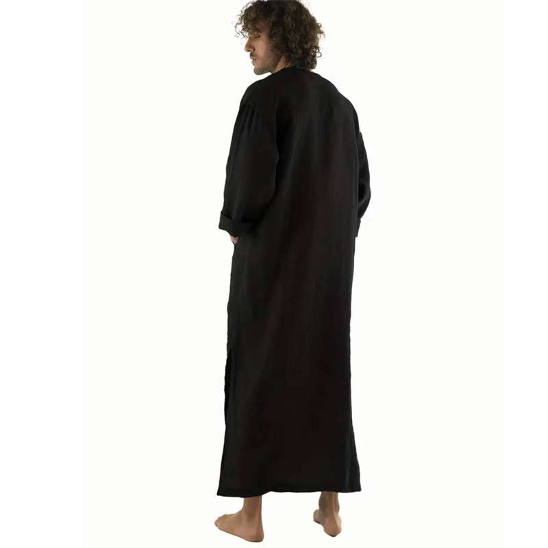 1 pièce à manches longues couleur unie hommes Robe musulmane Abaya vêtements islamiques tunique Robe à manches longues chemises Maxi décontracté hommes vêtements