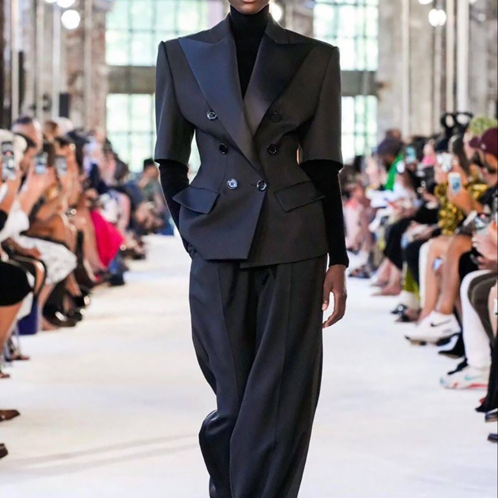 Costumes classiques pour femmes, ensemble 2 pièces veste et pantalon, demi-manches, large revers, Double boutonnage, Blazer, vêtements de bureau formels