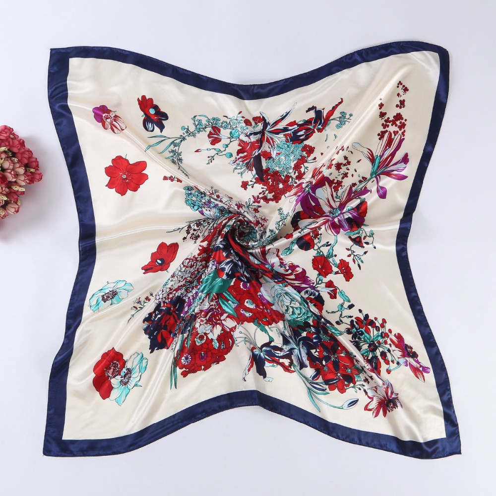 Foulard Carré à Fleurs pour Femme, Design à la Mode, Bandana, Châle, Hijab, Élégant, pour Sauna, 90x90cm, M207