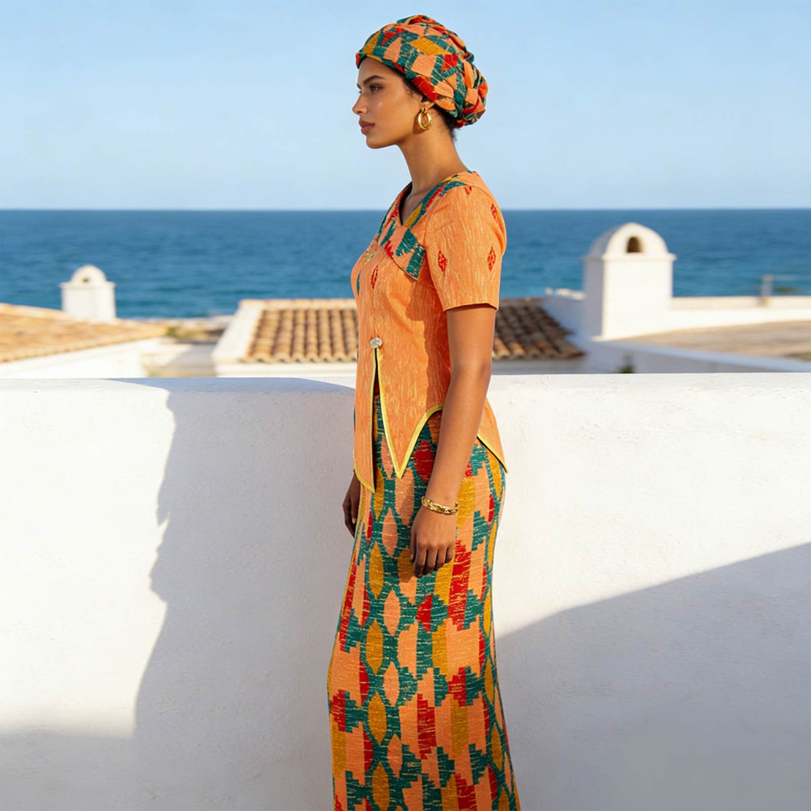 Femmes africaines jupe ensemble robe de luxe à manches courtes fente haut et jupe mince robes avec bandeau robe de mariée 2526056