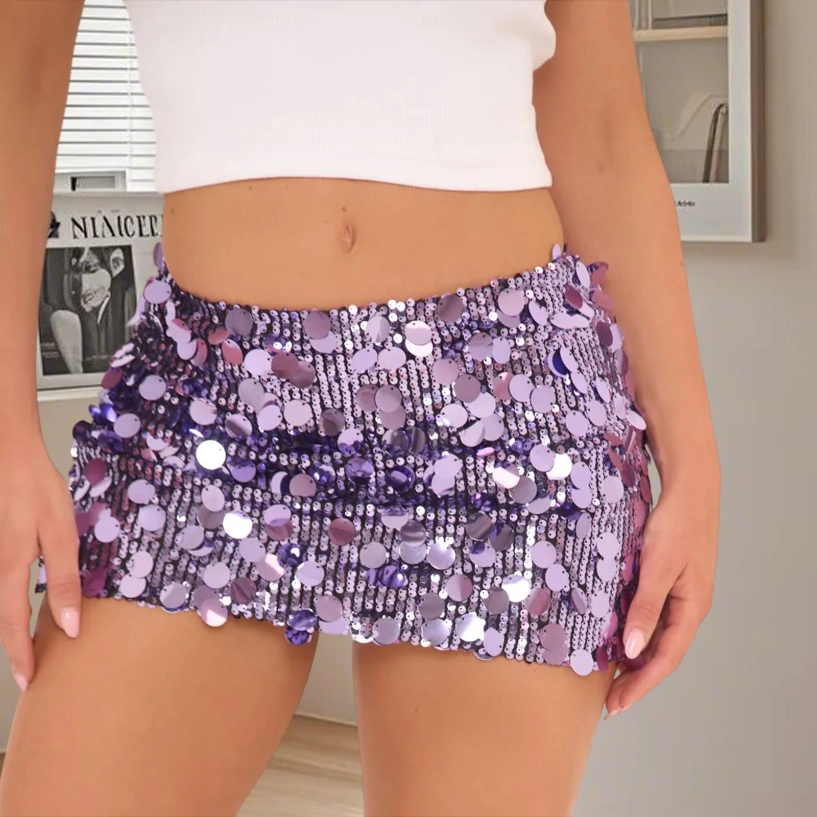 Mini jupe à paillettes scintillantes, jupe courte moulante taille moyenne pour femmes, pour fête, travail, Club, jupes Slim brillantes à la mode, nouvelle collection été 2025