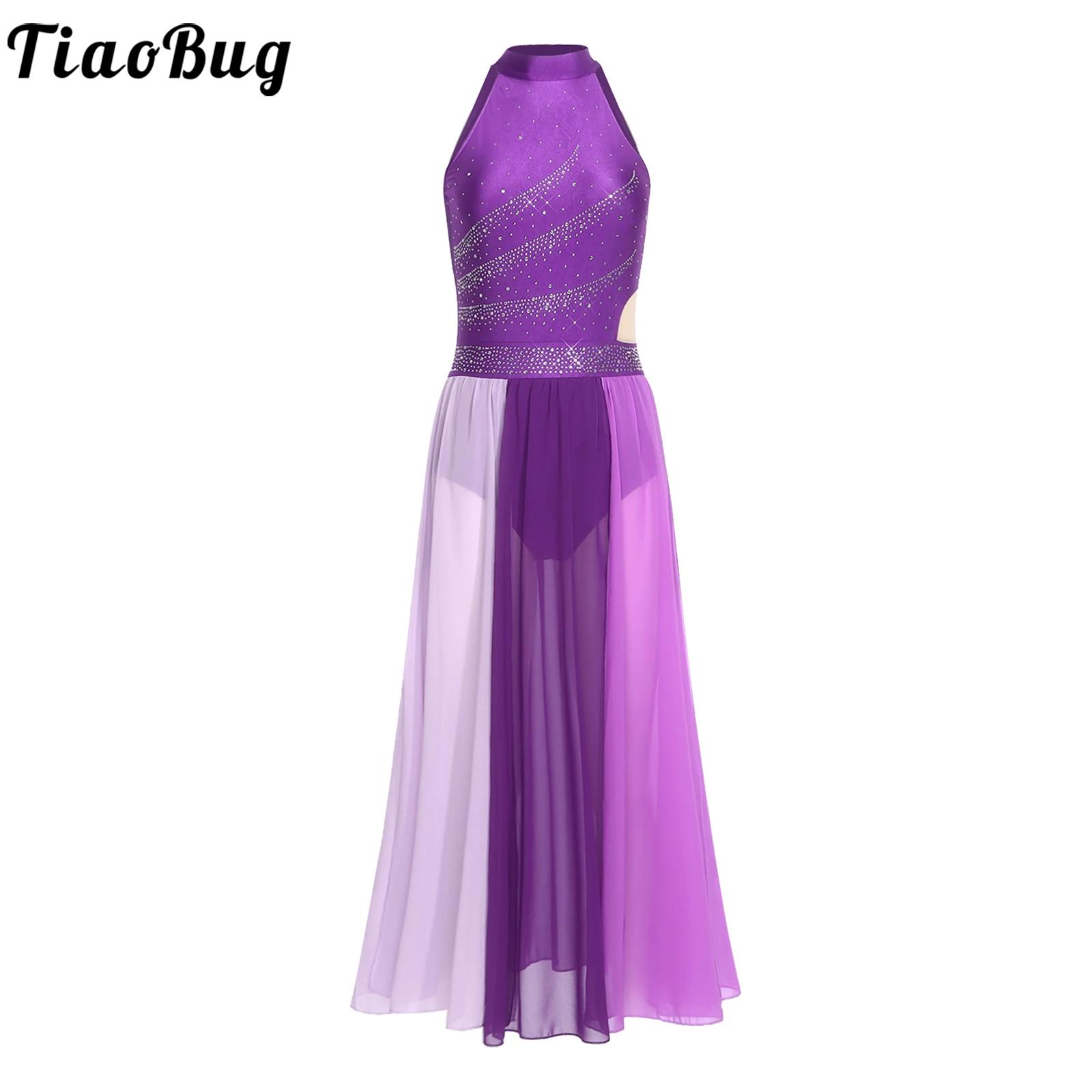 Robe de danse lyrique moderne contemporaine pour femmes, costume de performance, strass, fente latérale, robe en maille, costume de danse