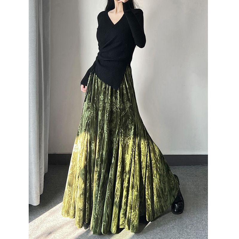 Jupes Femme Mi-longues Coupe Trapèze Ajustée Plissée Taille Haute Sexy Élégante Style Y2K Streetwear Travail Quotidien Printemps 2026