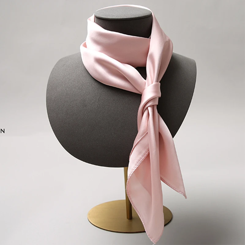 Mode solide foulard femmes foulard pour cheveux rose vert blanc soie cou écharpes femme 70 cm * 70 cm carré Bandanas dame foulards