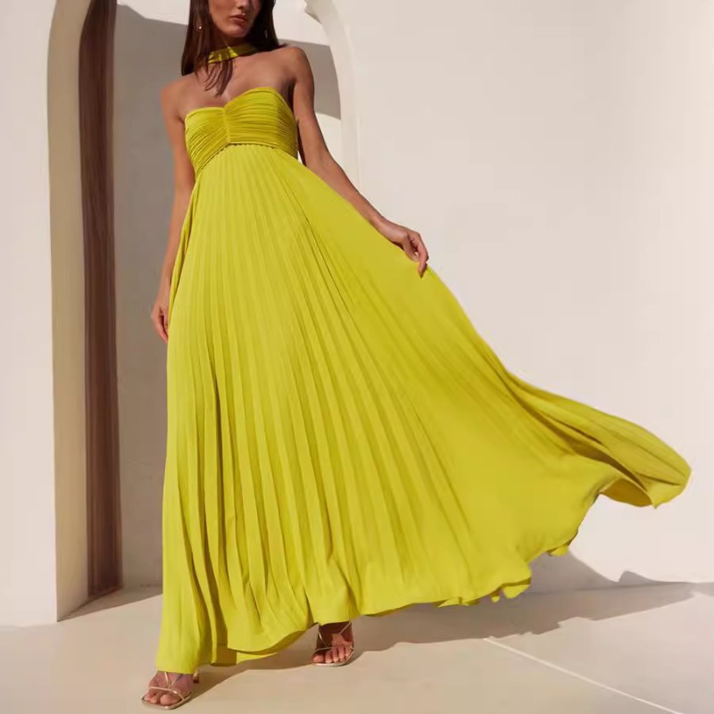 Robe longue plissée sans bretelles pour femmes, élégante, Sexy, sans manches, dos nu, Design printemps été, nouvelle collection, Robe de soirée pour dames