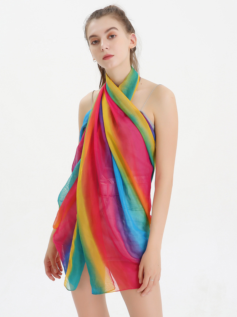 Écharpe de Plage en Mousseline de Soie pour Femme, Châle Imprimé à Points Longs, Arc-en-ciel, Cadeau Chaud, Nouvelle Collection Automne Hiver