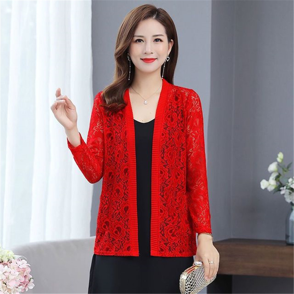 Cardigan à manches longues en dentelle pour femme, veste, châle, grande taille, 6XL, noir, blanc, printemps, été