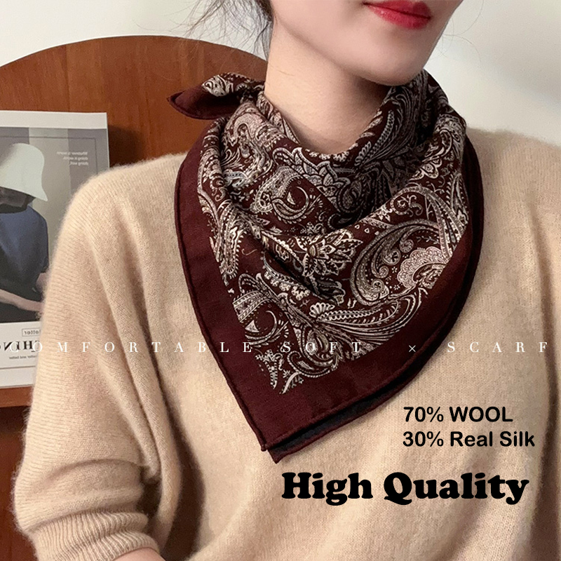 70% laine 30% foulard en soie pour femmes châles enveloppes Foulard foulards Pashmina femme Hijab Bandana Bufanda nouveau Foulard