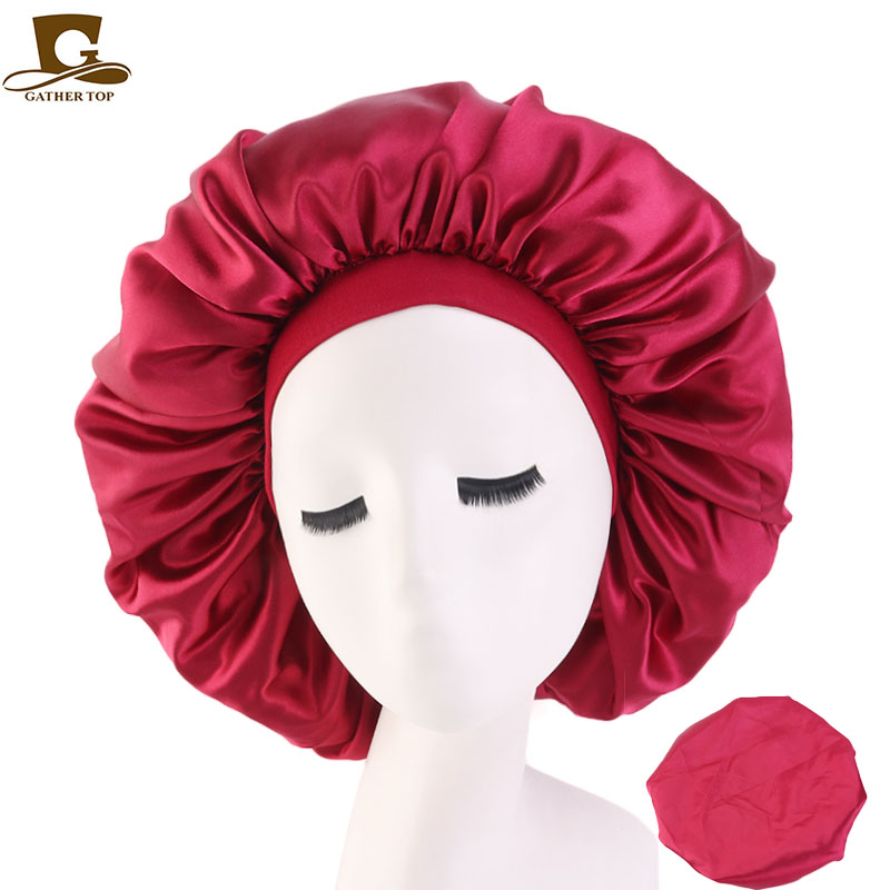Nouveau bonnet de nuit en satin soyeux imprimé grande taille pour femme, idéal pour cheveux bouclés et crépus, noir