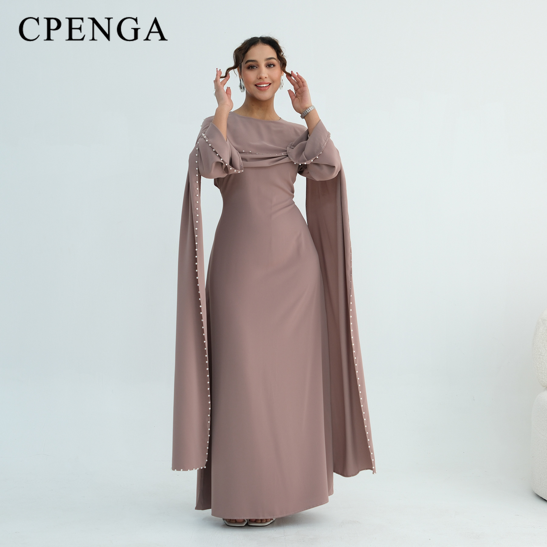 Abaya de luxe de Dubaï, châle élégant perlé, kaftan cintré à la taille, robe traditionnelle musulmane pour femme, robe longue à manches longues, tenue de l'Aïd