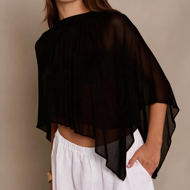 Ponchos transparents pour femmes, coupe asymétrique triangulaire, chemisier léger de couleur unie, col montant, coupe ample, cape de protection