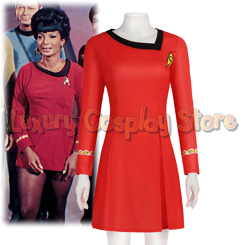 Costume de Cosplay de Star de Cinéma, Uniforme de Crew de Science-Fiction Rouge et Bleu pour Femme, Tenue de Capitaine TOS de Star Trek, Déguisement pour Halloween et Fêtes Costumées