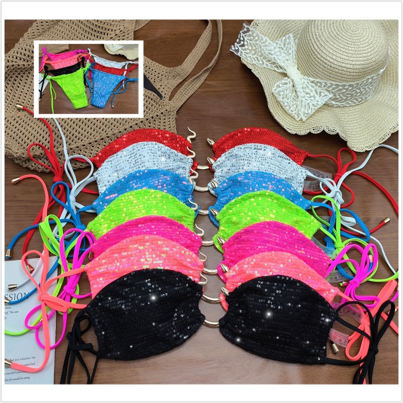 Ensemble de bikinis deux pièces brillants pour femmes, maillot de bain de fête sexy avec haut dos nu et bas triangle