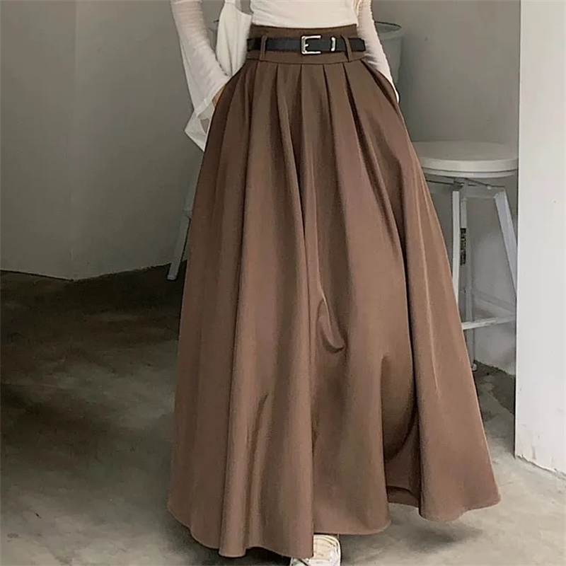Jupe plissée taille haute pour femmes, mode coréenne, Vintage, bureau, vacances, ample, couleur unie, longue, printemps 2024