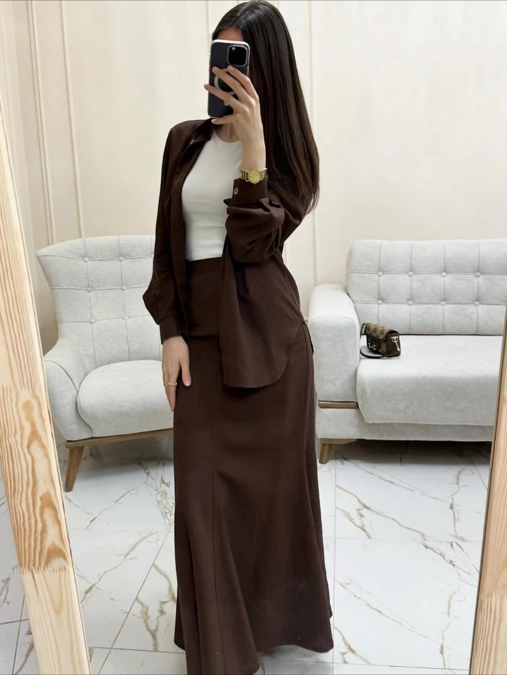 Ensemble 2 pièces chemise et jupe boutonnées pour femmes musulmanes, Eid, Ramadan, Kimono, Robe, Caftan, Costumes, 2024