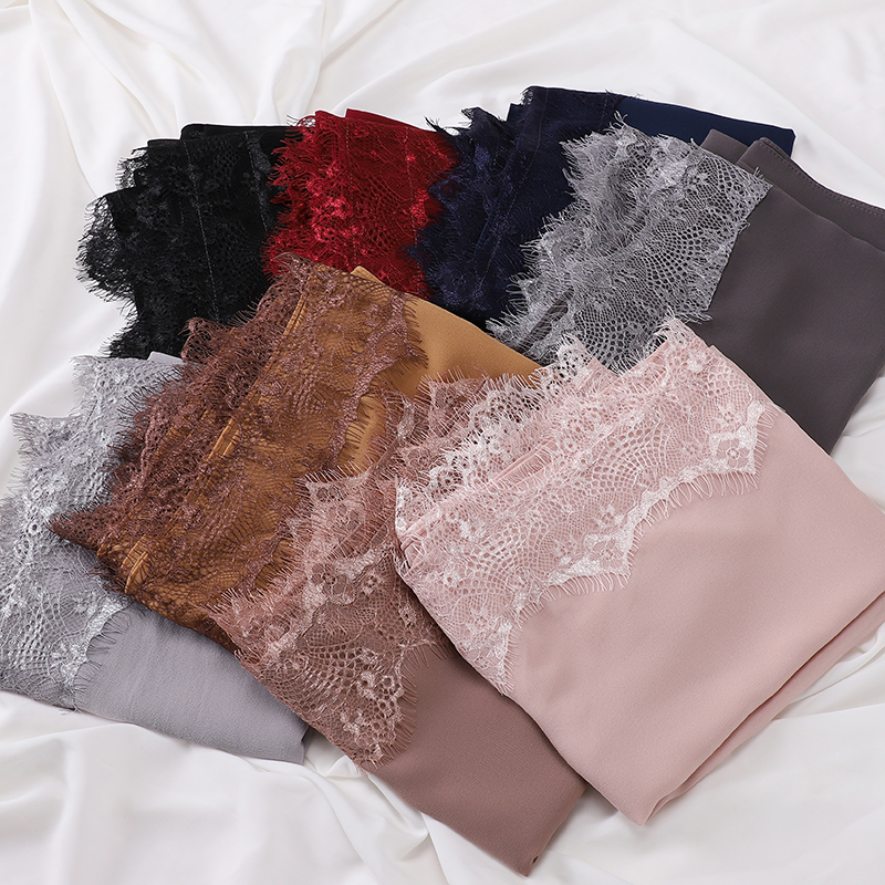Hijab musulman en dentelle douce, foulard islamique uni, châle en mousseline de qualité supérieure, turban, couvre-chef, bandeau, foulard de style mariage