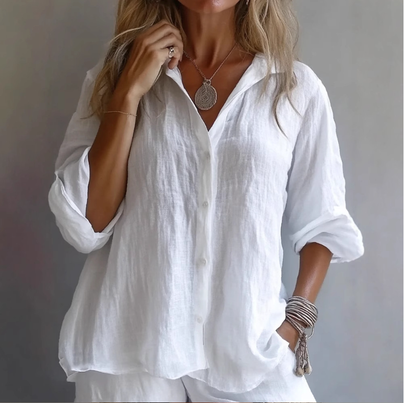Chemise élégante à manches longues pour femmes, couleur Pure, décontractée, en coton et lin, boutonnée, nouveau Style transfrontalier, printemps automne