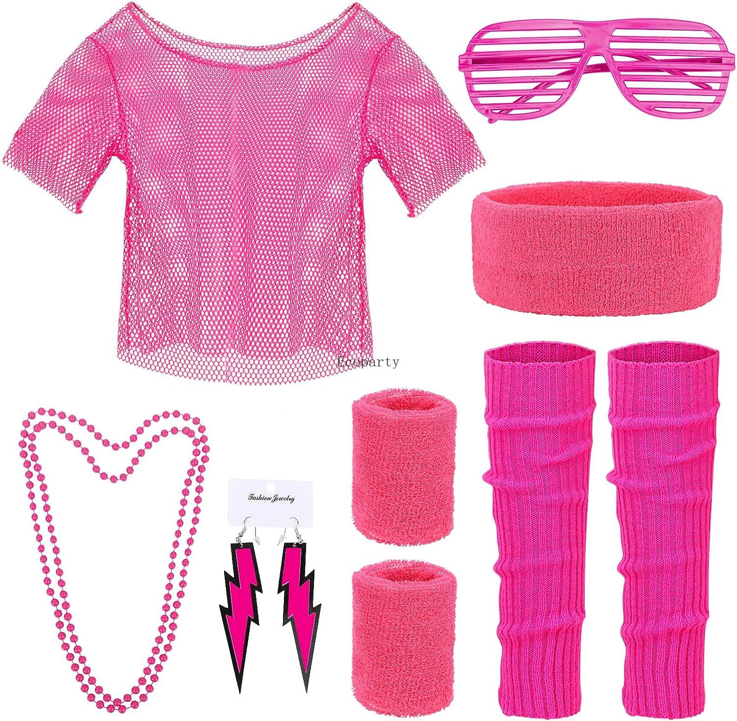Accessoires de tenue des années 90 et 80, ensemble d'accessoires de Costume des années 80, vêtements des années 80, chemise en maille à épaules dénudées typique, accessoires de costume d'halloween