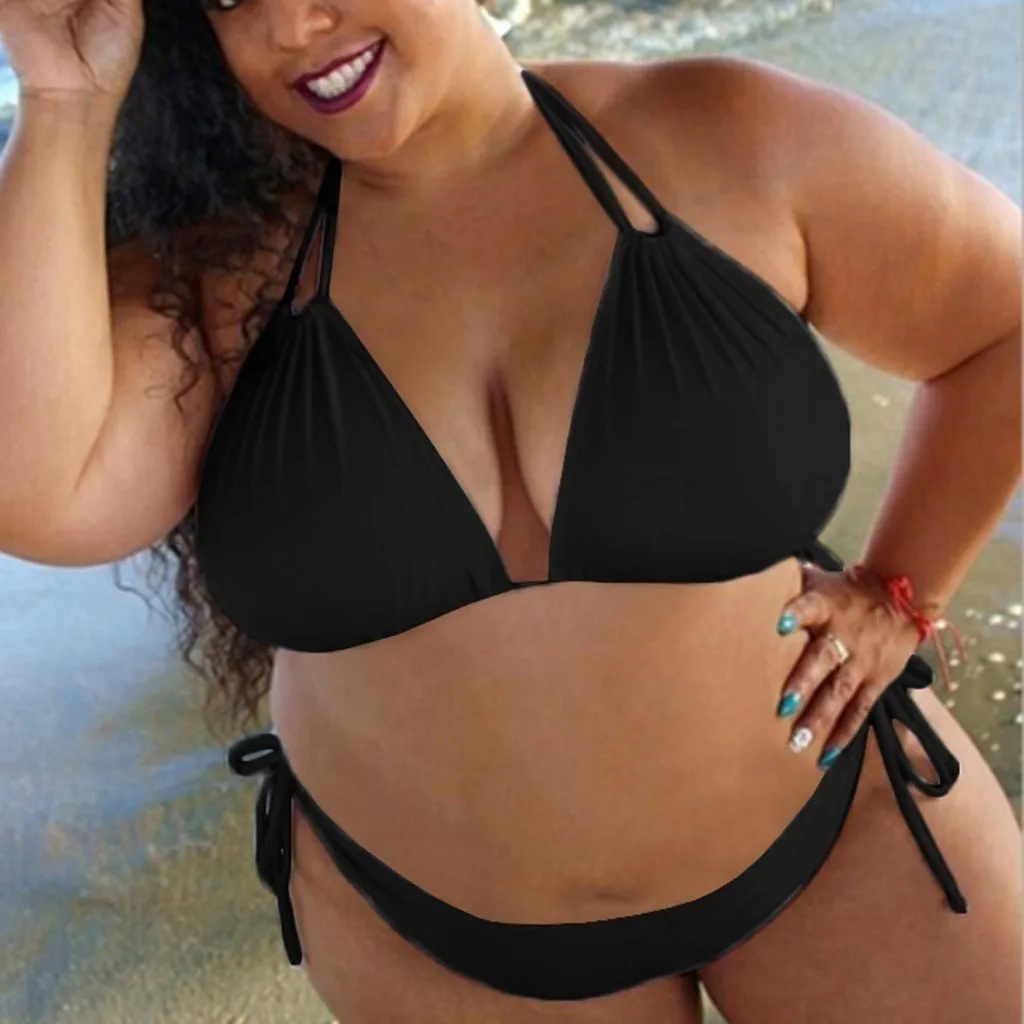 Maillot de bain grande taille pour femmes, ensemble 2 pièces sexy, bikini grande taille, col licou, couverture pour la plage
