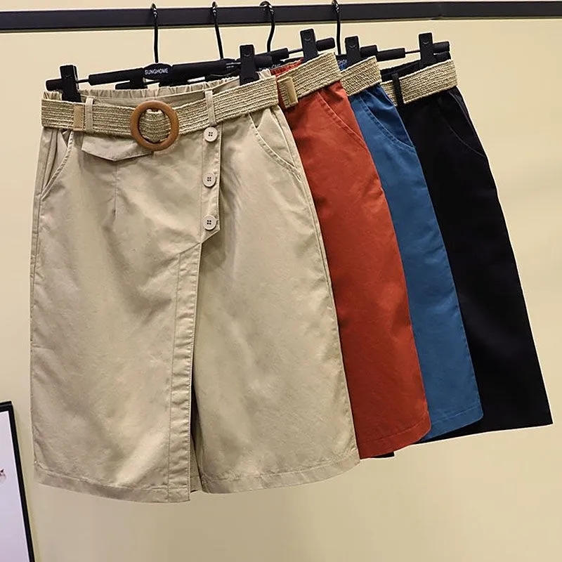 Pantalon jupe pour femmes Shorts été jambe large bleu taille haute poches à jambes droites femme courte noir mode coréenne Culotte