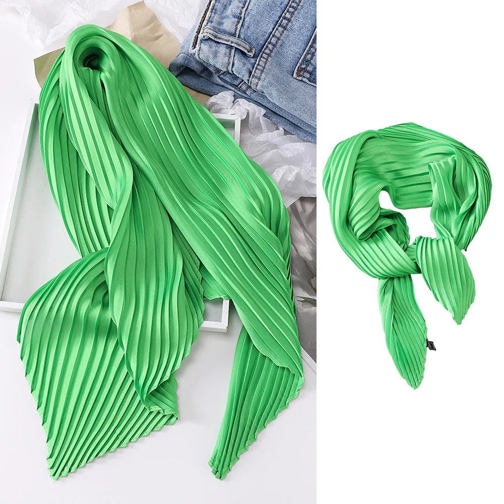 1 pièce d'écharpe en soie plissée de 70cm, petite écharpe carrée de couleur unie, couleur unie pour femmes, écharpe légère de saison, printemps et