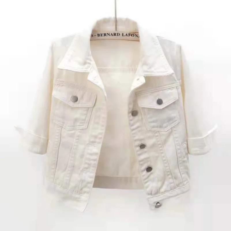 DistMurcia-Veste en Jean pour Femme, Veste Courte en Denim, Extensible, Manches Bouffantes 3/4, avec Poches, Violet, Jaune, Bleu