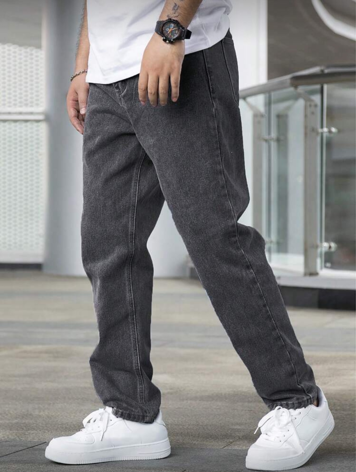 Jean droit ample pour hommes, délavé gris foncé Vintage, tenue quotidienne décontractée, confortable et polyvalent, toutes tailles