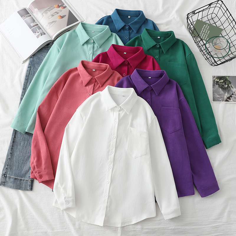 Nouvelles Blouses et Chemises Unies pour Femmes 2026 – Tunique Ample à Manches Longues Boutonnée Blanche – Vêtements Féminins