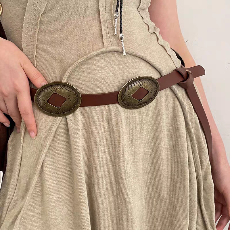 Ceinture noire rétro américaine pour femme, accessoire de mode d'été fin pour jean, sensation haut de gamme polyvalente, nouveau style inspiré par INS