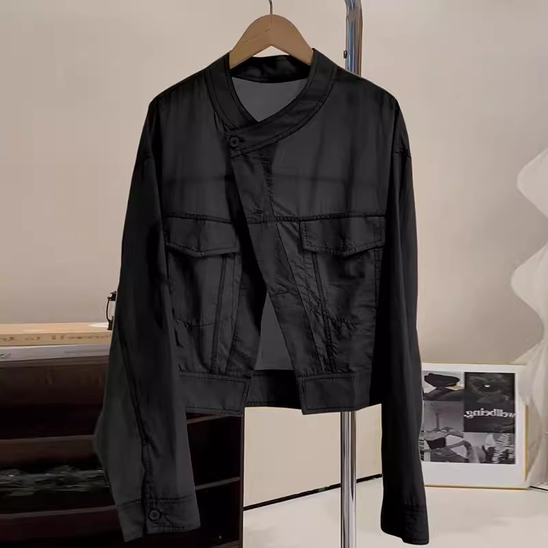 Chemise de protection solaire à manches longues en soie glacée pour femmes, manteau d'été, ample, léger, court, climatisation, chemise décontractée respirante