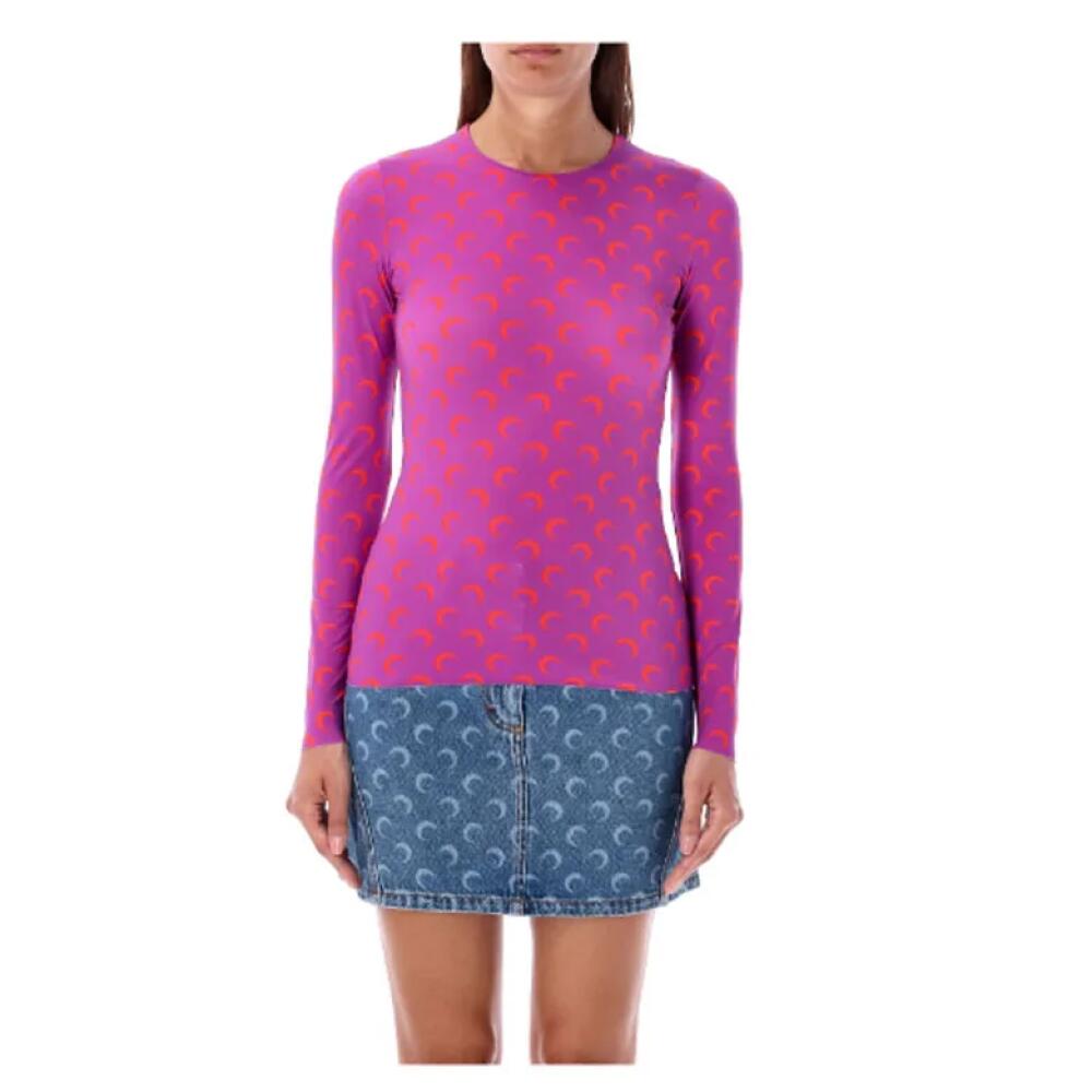 Chemise à manches longues pour femmes, hauts à la mode coréenne, motif de lune violette, doux, élastique, Slim, protection solaire en soie glacée, t-shirt polyvalent, automne