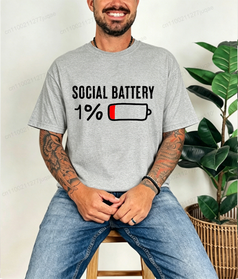 T-shirt pour hommes Social Battery 1 Percent Funny Introvert, vêtements décontractés, vêtements vintage surdimensionnés, tendance