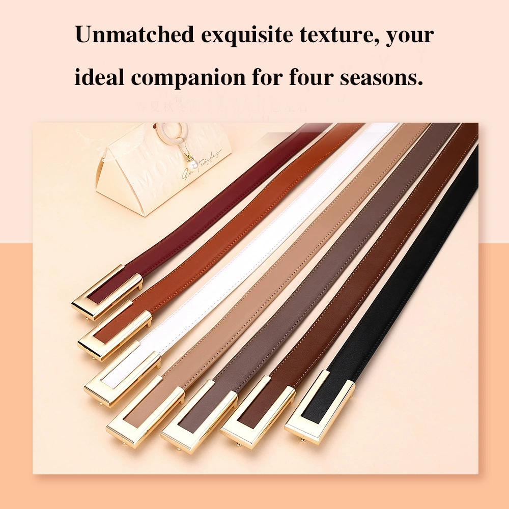 Ceinture en cuir véritable pour femme ; Ceinture de taille en cuir de vachette tendance ; Boucle lisse polyvalente ; Ceinture de décoration pour robe 2025