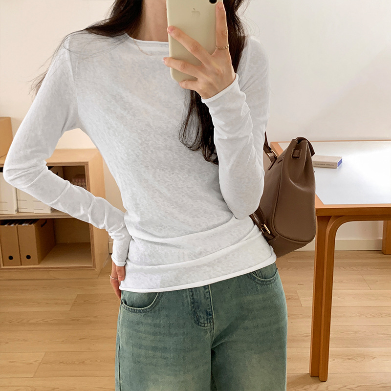 T-shirt à Manches sulfet Col Rond pour Femme, Streetwear Décontracté, de Haute Qualité, Collection Printemps-Automne