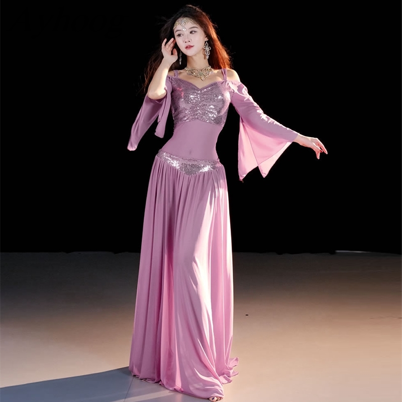 Tenue de danse du ventre professionnelle, haut et jupe longue fendue pour femmes, vêtements de cours de danse orientale, vêtements de spectacle sur scène