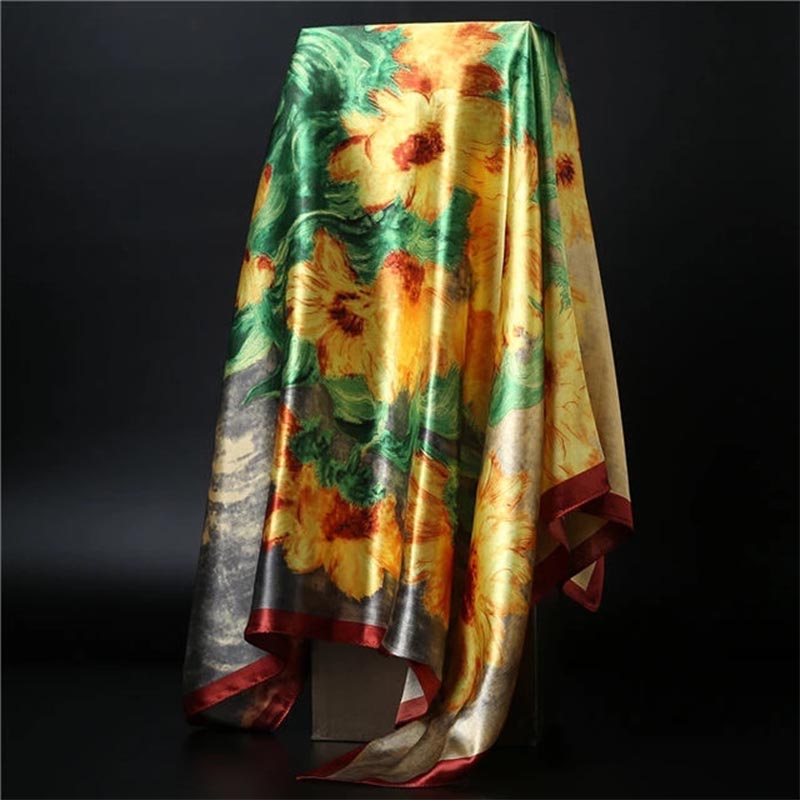 90*90 cm carré foulard en soie femmes châle imprimé Satin Hijab femme marque de luxe carré dame silencieux foulard bandanna paréo fille