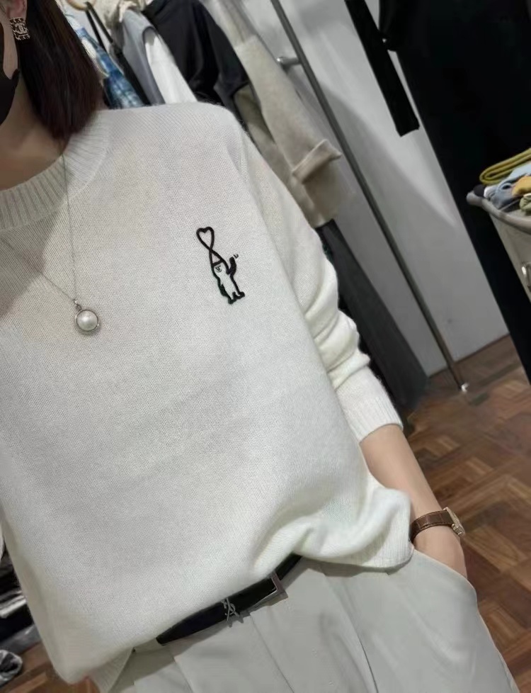 Pull en cachemire à manches longues et col rond pour femme, nouveau Style, haut brodé, printemps et automne