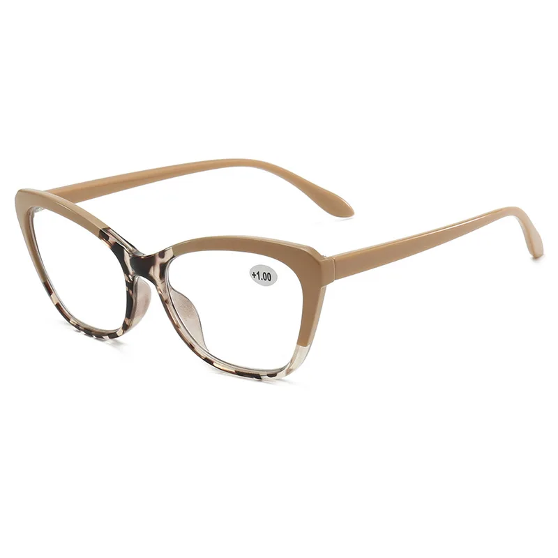 Lunettes de lecture œil de chat élégantes pour femmes, monture bloc de couleur Chic, lentille transparente, écran d'ordinateur à la mode, presbytie 0 à 4.0