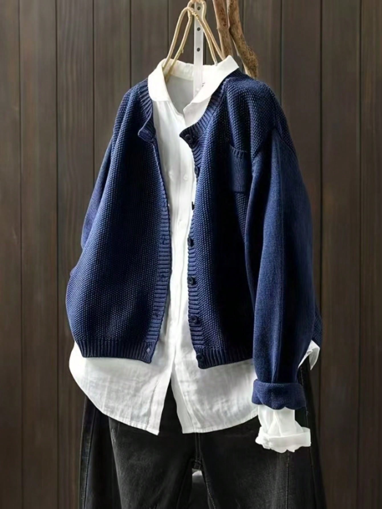 Cardigan décontracté pour femme à col rond en tricot avec manches longues et poche unique, choix idéal pour les sorties printemps-automne
