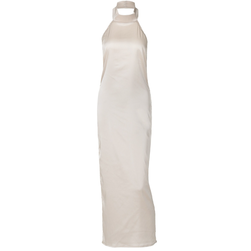 Robe longue sirène élégante en satin pour femme, col halter, drapé froncé à la taille, dos ouvert, coupe ajustée, robe de soirée formelle maxi