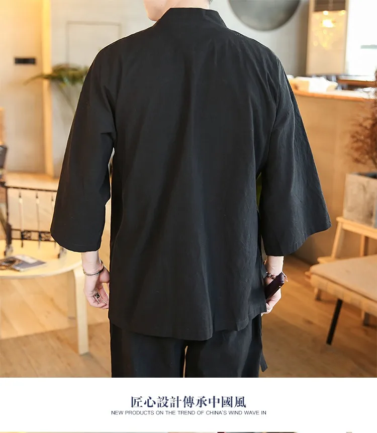 Kimono japonais solide pour hommes, Streetwear japonais, chemise, chemisier, vêtements coréens, Cardigan 5XL, été