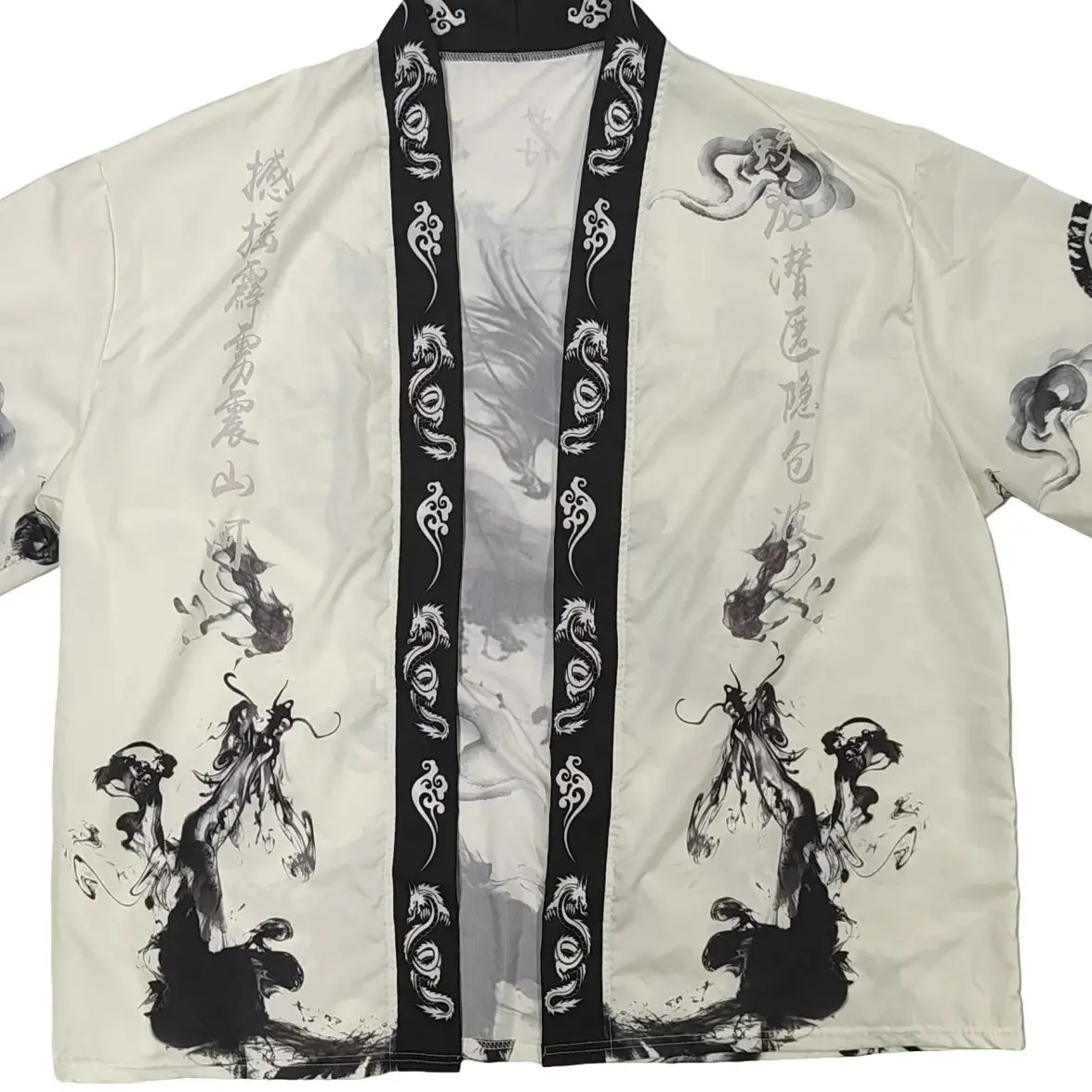 Kimono Cardigan Imprimé Dragon Japonais Homme Femme, Veste Haori Harajuku, Yukata Peinture à l'Encre Chinoise, Ample et Ouvert sur le Devant, Style Streetwear