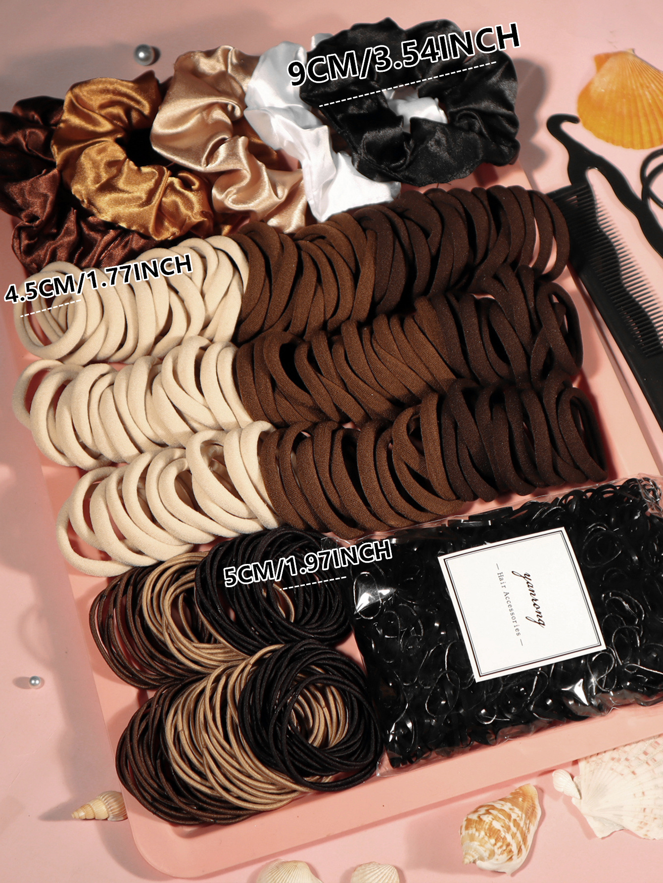 Ensemble d'accessoires pour cheveux pour femmes, sans couture, à la mode, porte-queue de cheval marron, variété de chouchous, bandeaux pour cheveux, attaches pour cheveux