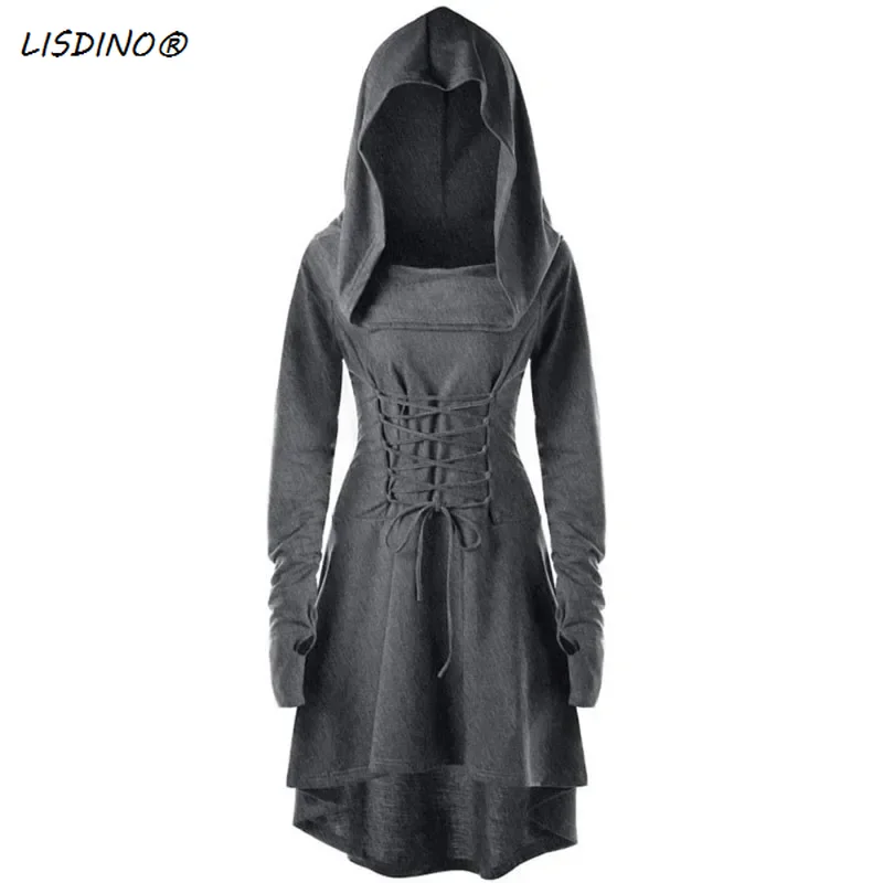Costumes d'archer de la Renaissance, Cosplay médiéval, Robe à capuche, pull à lacets, longue Cape, fête d'halloween