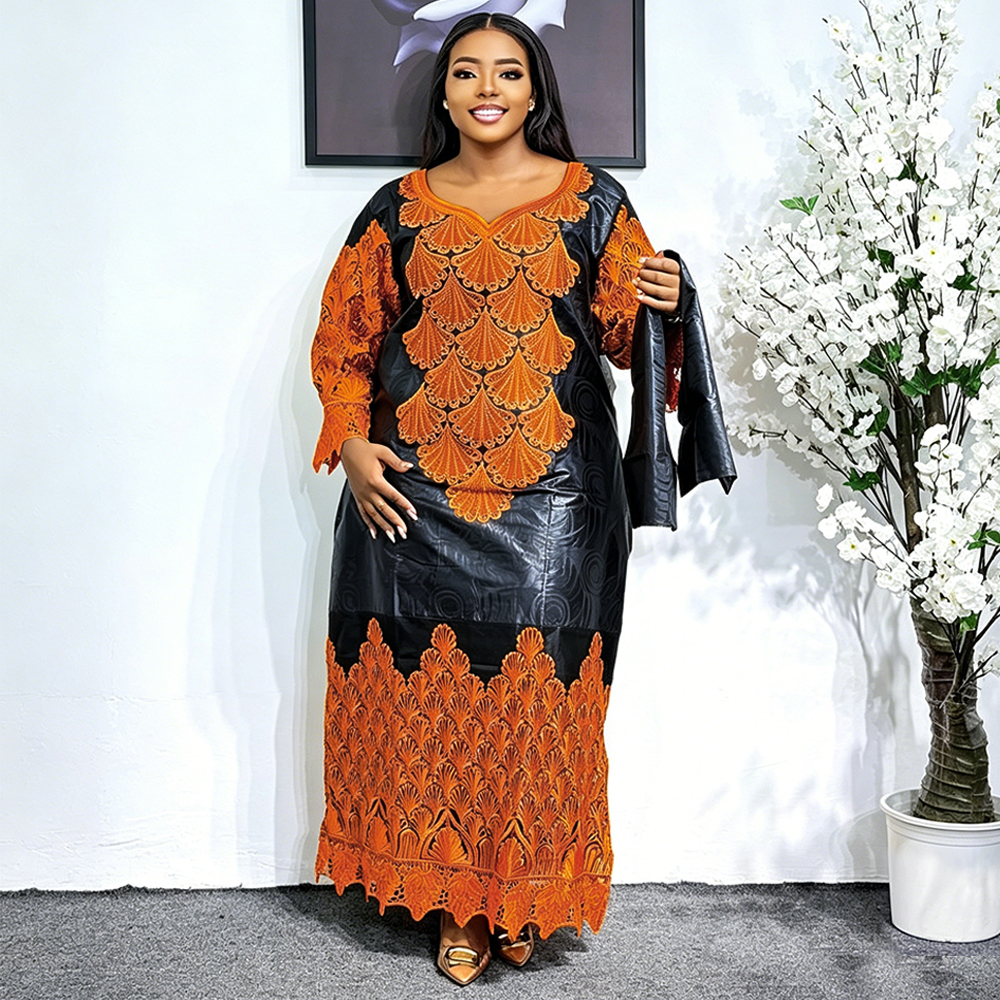 Robes longues de soirée africaines grande taille pour femmes 2026 – Nouvelle collection de robes de luxe brodées Bazin, tenues élégantes pour mariages musulmans et soirées