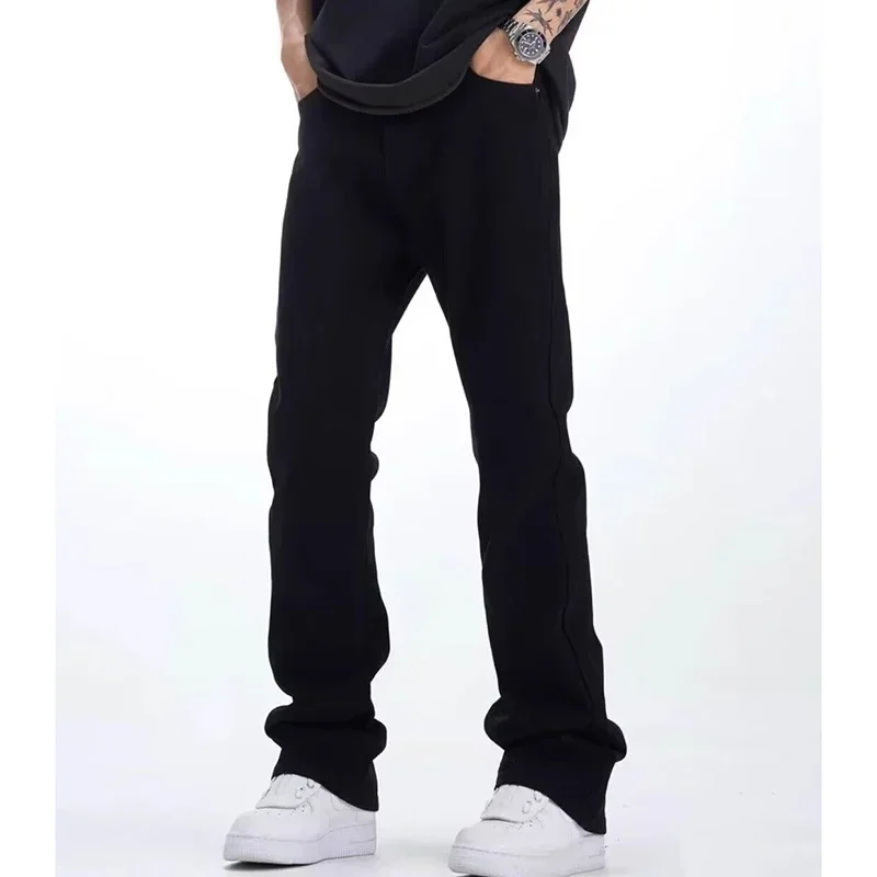 Homme couleur unie coupe ample jean unisexe 2025 printemps été nouveau pantalon américain décontracté mode minceur Micro pantalon évasé Style