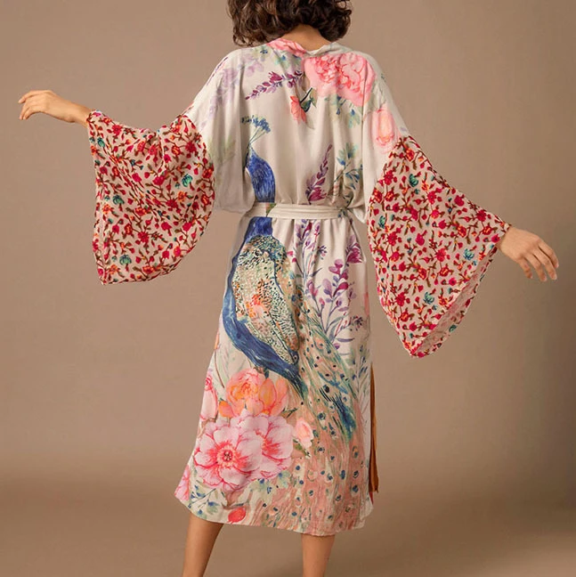 TEELYNN décontracté imprimé fleuri cache-maillot femmes Robe Vintage Robe manches évasées Kimono Robe Boho plage porter caftan robes d'été