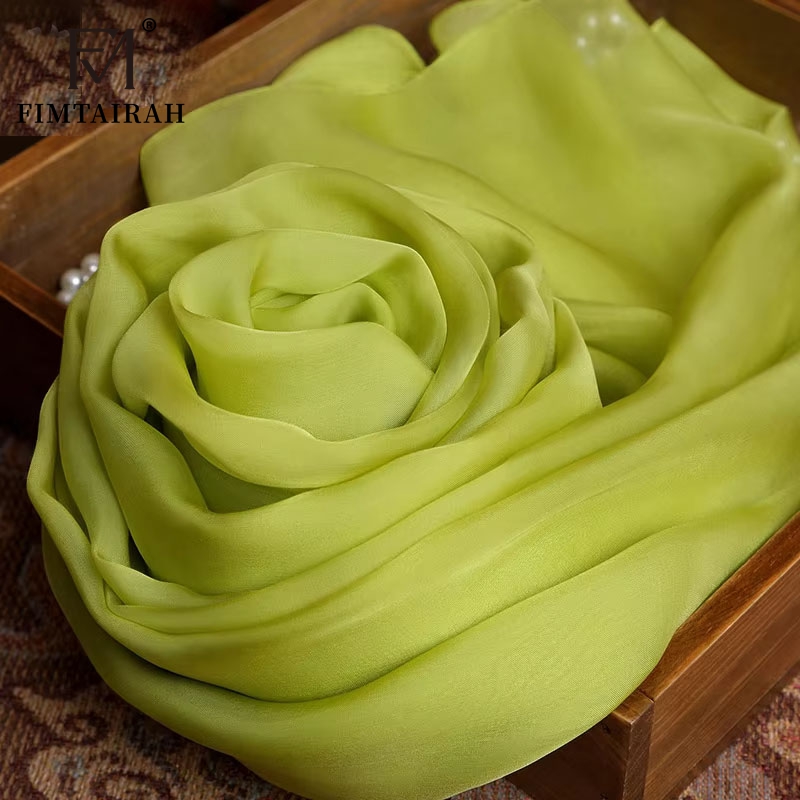 Foulards longs en soie véritable pour femmes, Hangzhou, foulards de cou en soie Pure, enveloppes carrées solides, Bandana vert, cadeau pour mère