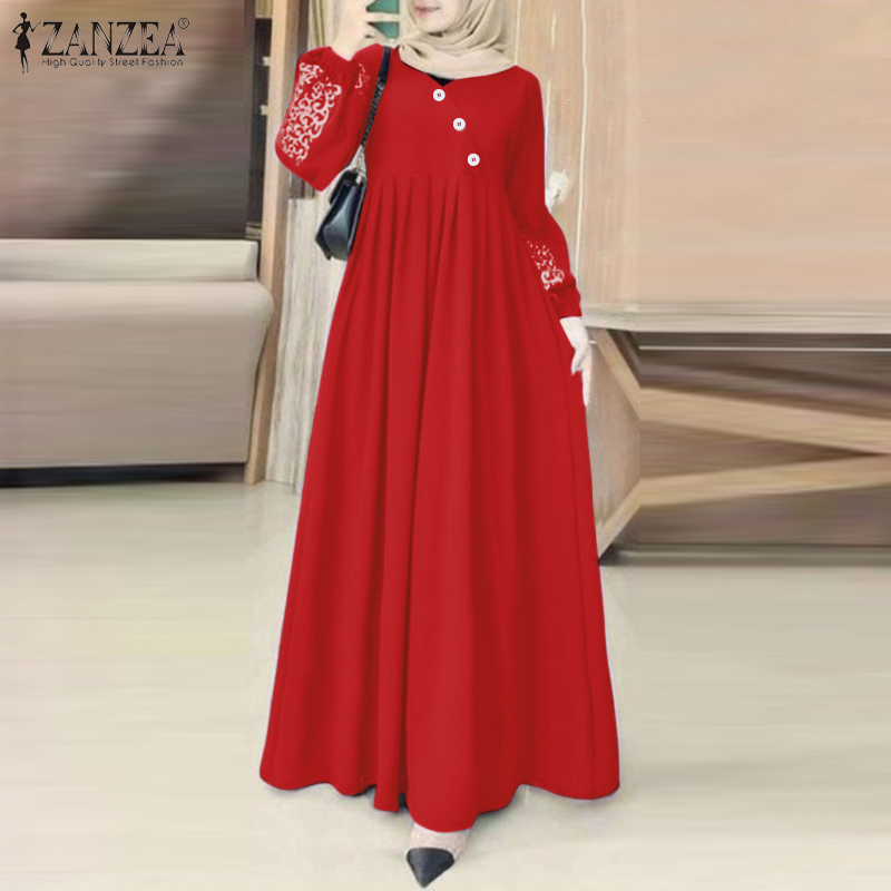 ZANZEA mode turquie robe musulmane Vintage Eid Mubarek robes femme à manches longues robes de cou élégant fête robe d'été surdimensionné
