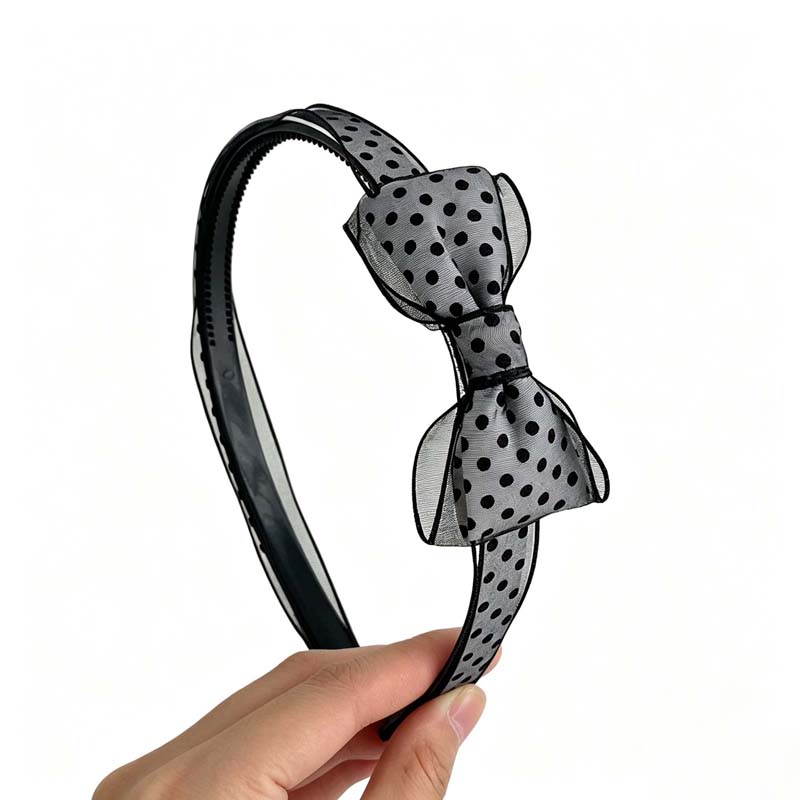 1PC Bandeau Vintage à Pois en Organza avec Nœud, Élégant, en Maille Transparente, Doux, Polyvalent, Accessoire Cheveux Quotidien pour Femme